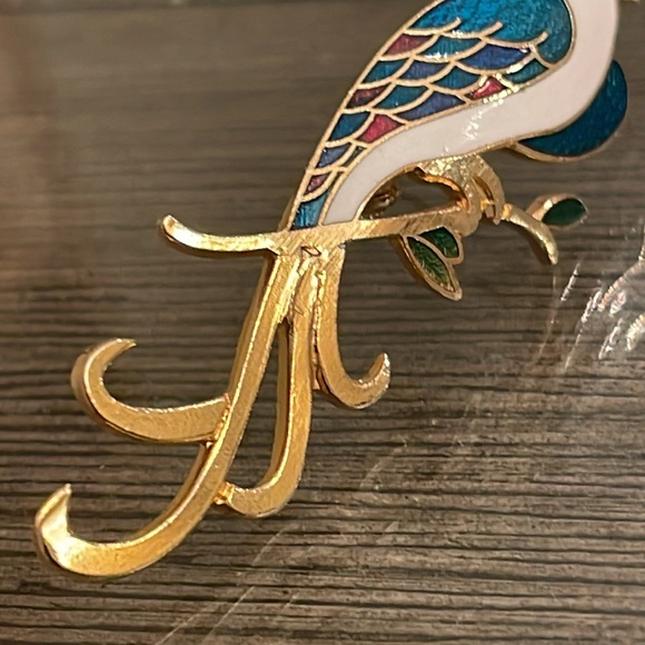 Vintage Enamel Cloisonné Peacock Bird Pin - Brooch - Picture 15 of 16